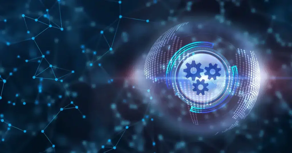Blue gears inside a glowing network sphere, feature image for the Test Automation Readiness Checklist