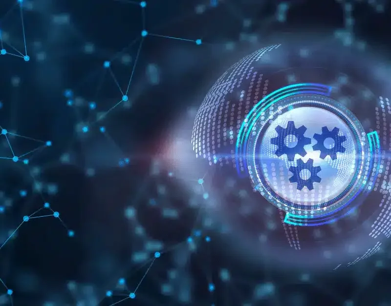 Blue gears inside a glowing network sphere, feature image for the Test Automation Readiness Checklist